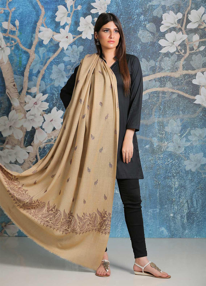 Sanaulla Exclusive Range Embroidered Pashmina  Shawl SU21PP AKP-38 Brown-1 - Pure Pashmina Shawls