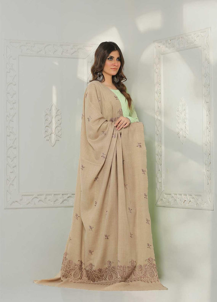 Sanaulla Exclusive Range Embroidered Pashmina  Shawl AKP-38 Brown-2 - Pashmina Shawls