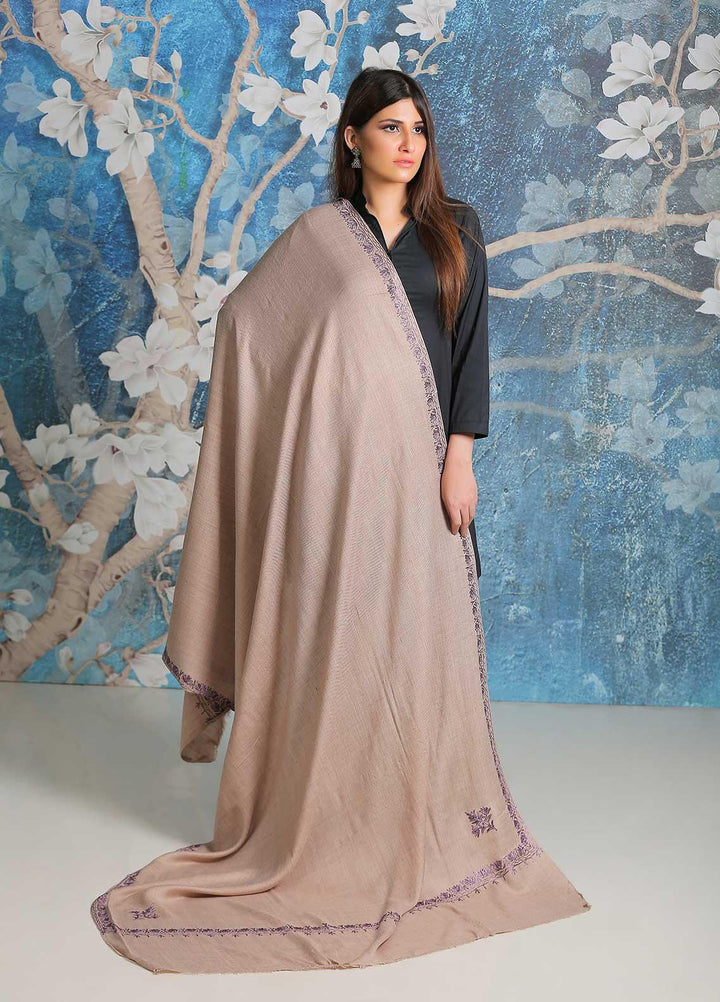 Sanaulla Exclusive Range Embroidered Pashmina  Shawl SU21PP AKP-39 Beige-3 - Pure Pashmina Shawls