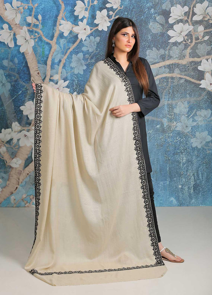 Sanaulla Exclusive Range Embroidered Pashmina  Shawl SU21PP AKP-40 Fawn-1 - Pure Pashmina Shawls