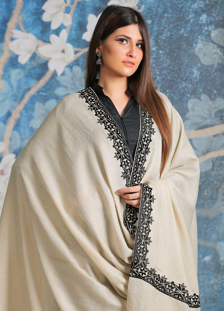 Sanaulla Exclusive Range Embroidered Pashmina  Shawl SU21PP AKP-40 Fawn-1 - Pure Pashmina Shawls