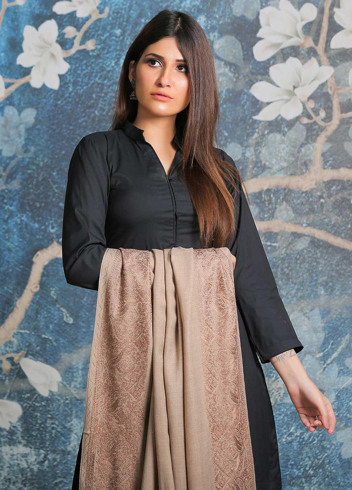 Sanaulla Exclusive Range Embroidered Pashmina  Shawl SU21PP AKP-43 Beige-1 - Pure Pashmina Shawls