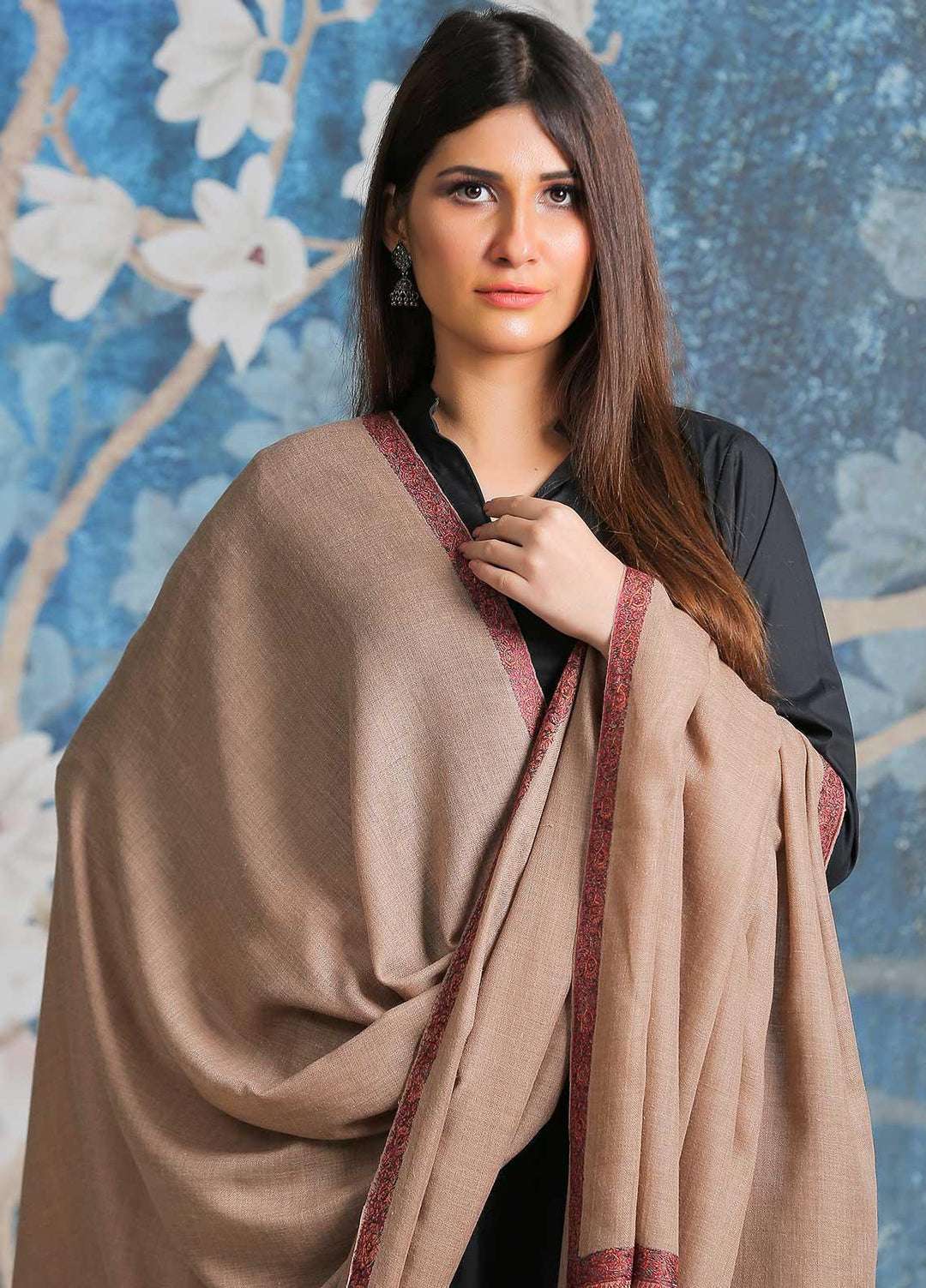 Sanaulla Exclusive Range  Pashmina  Shawl SU21PP AKP-44 Brown-1 - Pure Pashmina Shawls