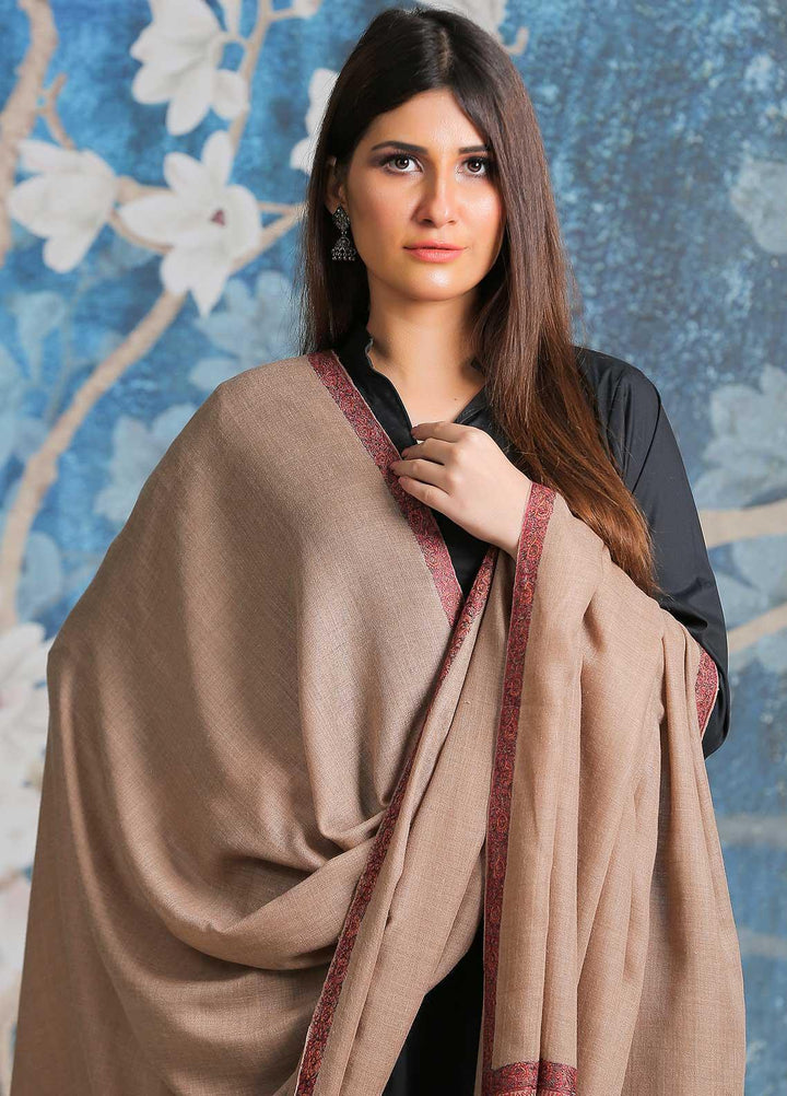 Sanaulla Exclusive Range  Pashmina  Shawl SU21PP AKP-44 Brown-1 - Pure Pashmina Shawls