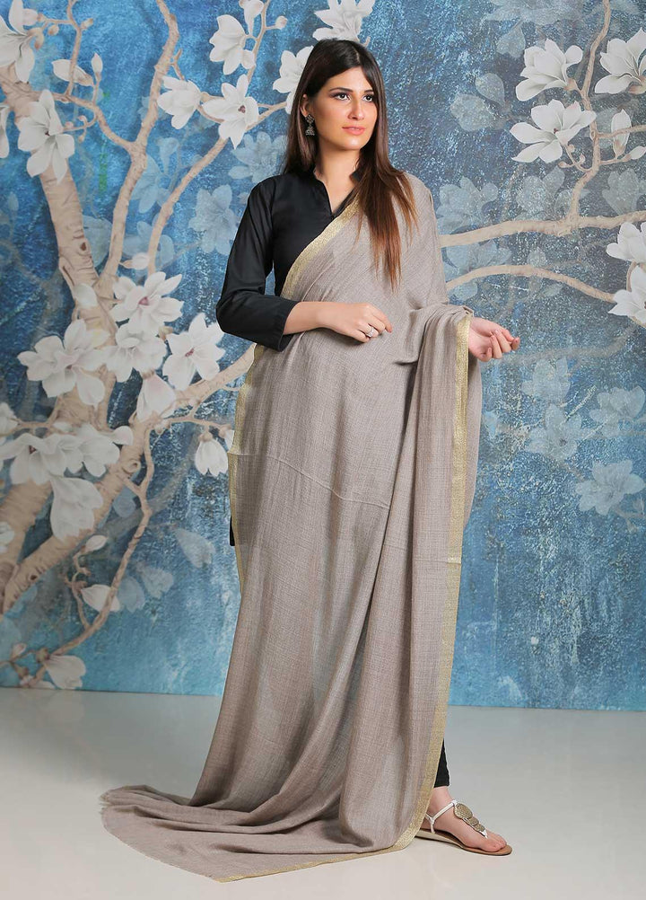 Sanaulla Exclusive Range  Pashmina  Shawl SU21PP AKP-45 Grey-3 - Pure Pashmina Shawls