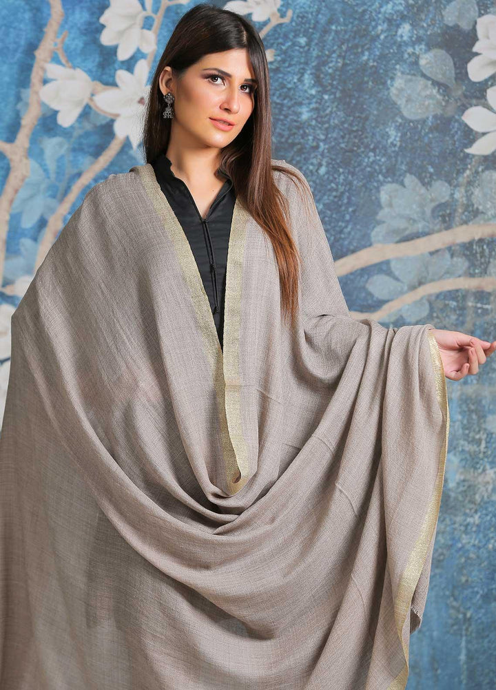Sanaulla Exclusive Range  Pashmina  Shawl SU21PP AKP-45 Grey-3 - Pure Pashmina Shawls