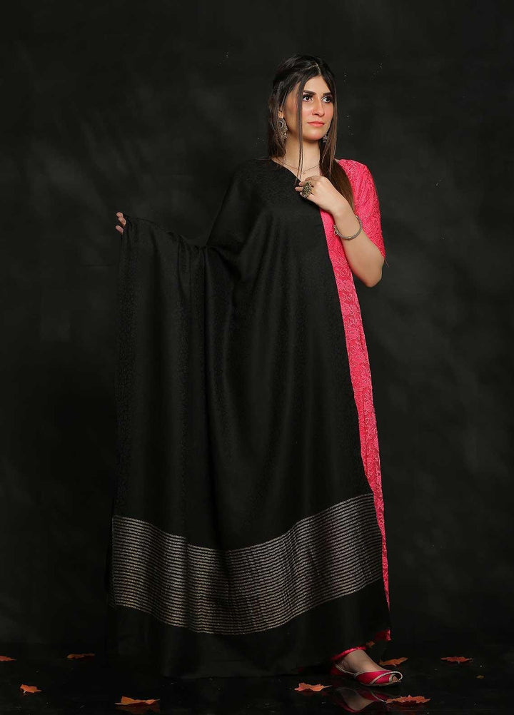 Sanaulla Exclusive Range Embroidered Pashmina  Shawl AKP-47 Black - Pashmina Shawls