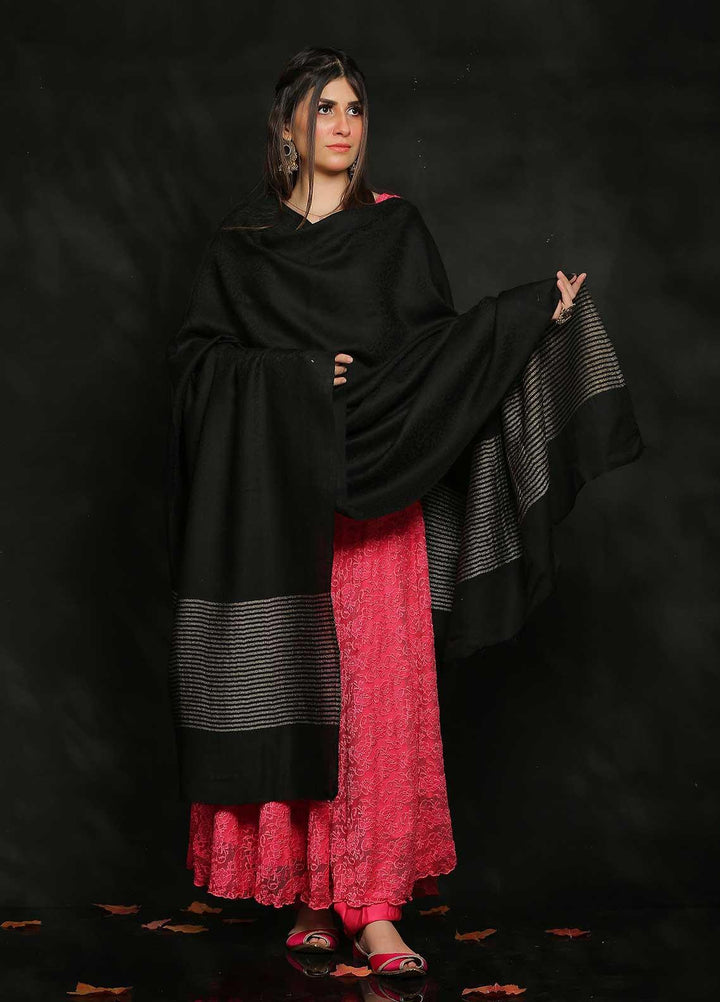 Sanaulla Exclusive Range Embroidered Pashmina  Shawl AKP-47 Black - Pashmina Shawls