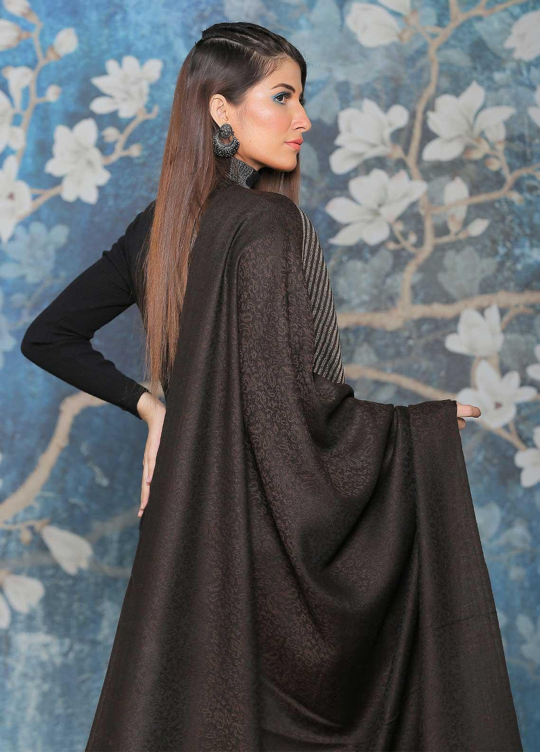 Sanaulla Exclusive Range  Pashmina  Shawl SU21PP AKP-47 D Brown - Pure Pashmina Shawls