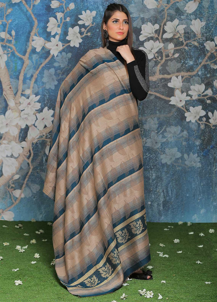 Sanaulla Exclusive Range Embroidered Pashmina  Shawl AKP-47 Ferozi-2 - Pashmina Shawls