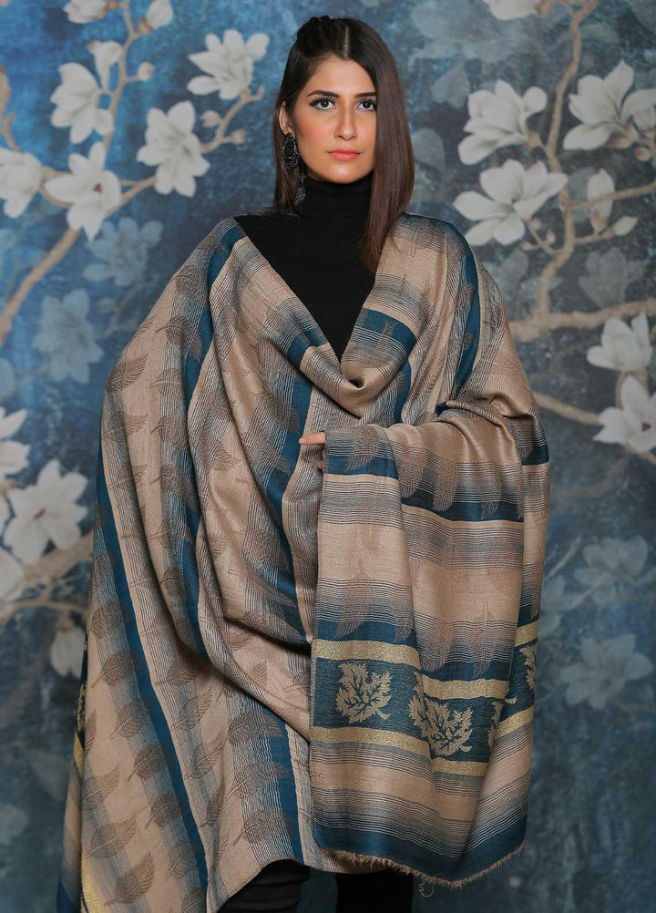 Sanaulla Exclusive Range Embroidered Pashmina  Shawl AKP-47 Ferozi-2 - Pashmina Shawls