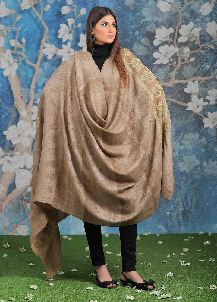 Sanaulla Exclusive Range  Pashmina  Shawl SU21PP AKP-47 Golden-1 - Pure Pashmina Shawls