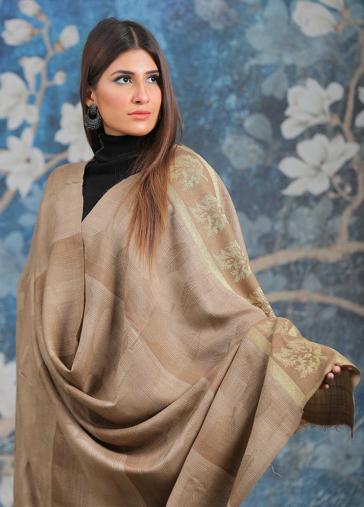 Sanaulla Exclusive Range  Pashmina  Shawl SU21PP AKP-47 Golden-1 - Pure Pashmina Shawls