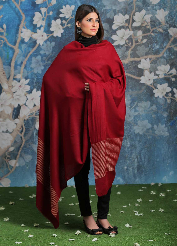 Sanaulla Exclusive Range  Pashmina  Shawl SU21PP AKP-47 Red - Pure Pashmina Shawls