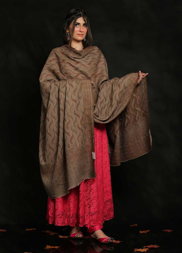 Sanaulla Exclusive Range Embroidered Pashmina  Shawl AKP-50 Brown-10 - Pashmina Shawls