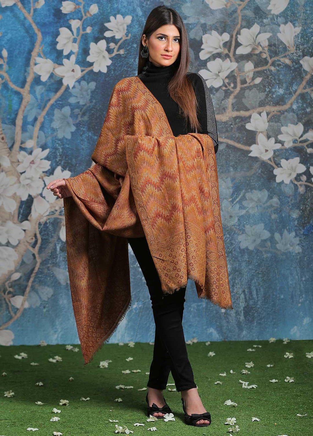 Sanaulla Exclusive Range  Pashmina  Shawl SU21PP AKP-50 Brown-2 - Pure Pashmina Shawls