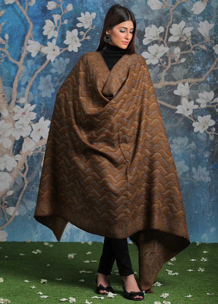 Sanaulla Exclusive Range  Pashmina  Shawl SU21PP AKP-50 Brown-6 - Pure Pashmina Shawls