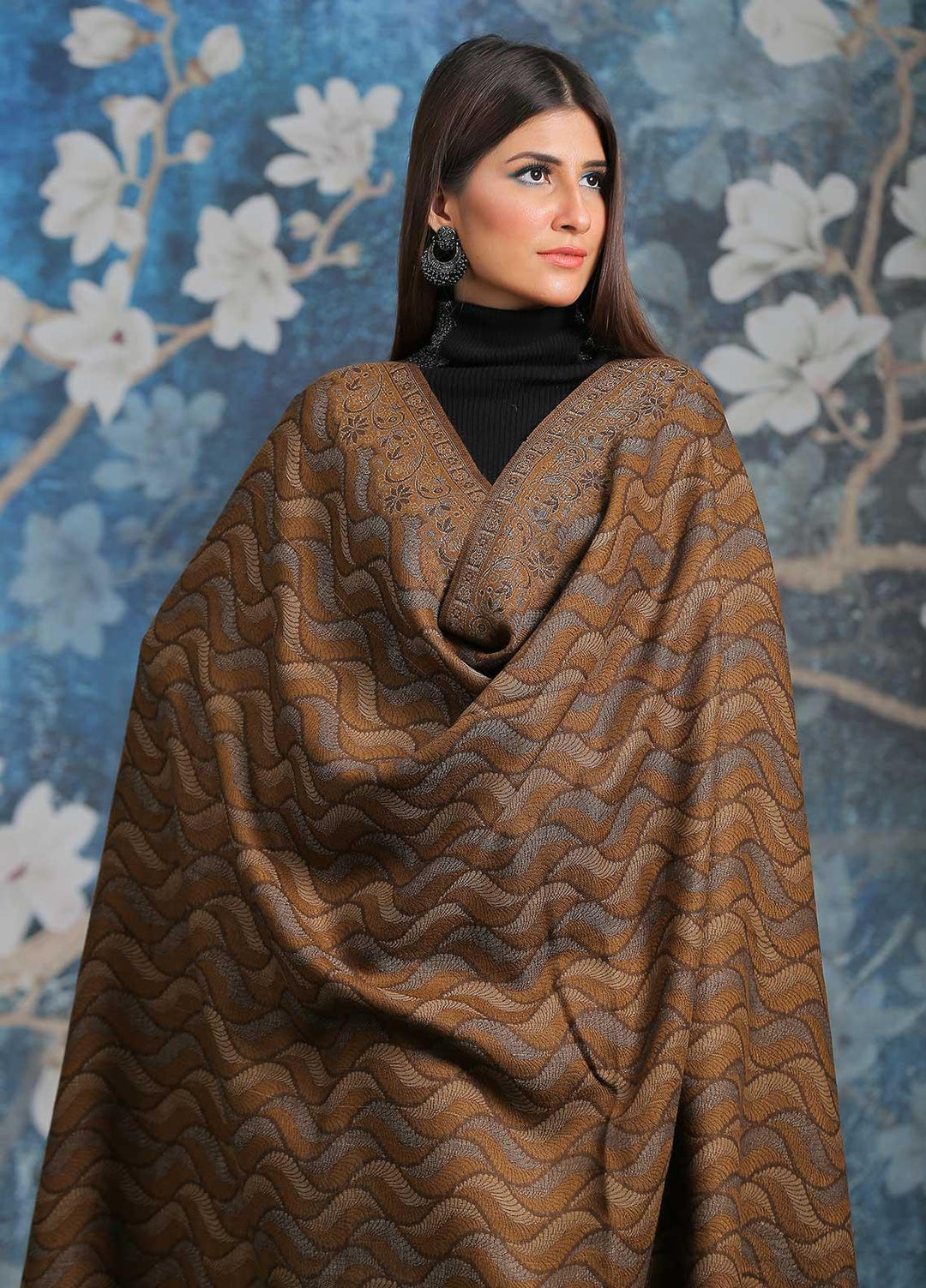 Sanaulla Exclusive Range  Pashmina  Shawl SU21PP AKP-50 Brown-6 - Pure Pashmina Shawls
