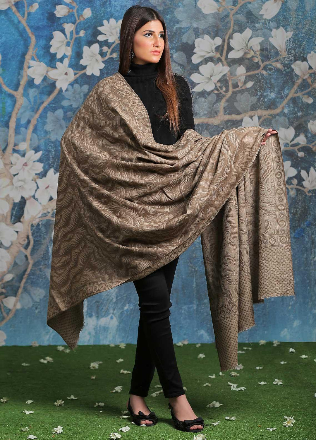 Sanaulla Exclusive Range  Pashmina  Shawl SU21PP AKP-50 D Brown-10 - Pure Pashmina Shawls