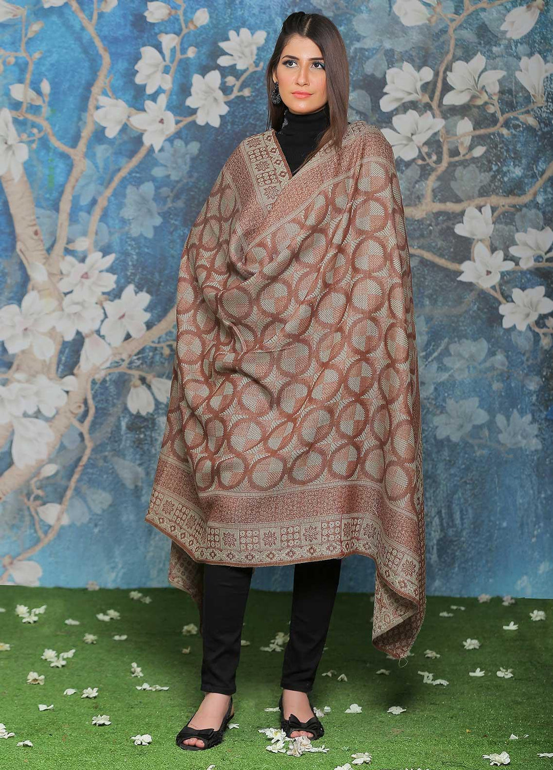 Sanaulla Exclusive Range  Pashmina  Shawl SU21PP AKP-50 D Brown-2 - Pure Pashmina Shawls