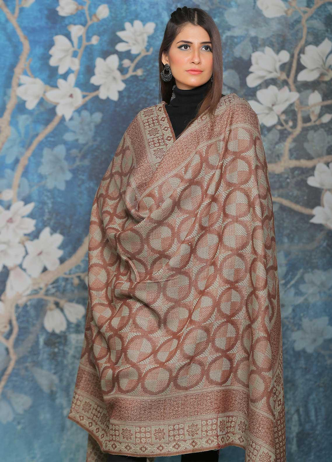 Sanaulla Exclusive Range  Pashmina  Shawl SU21PP AKP-50 D Brown-2 - Pure Pashmina Shawls