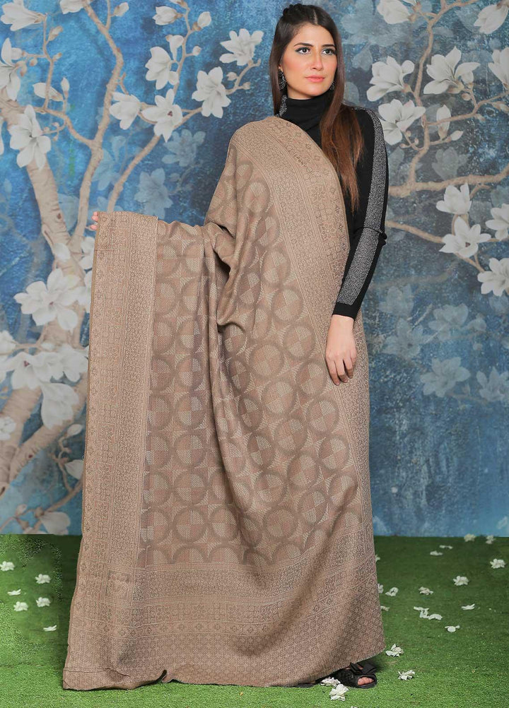 Sanaulla Exclusive Range Embroidered Pashmina  Shawl AKP-50 D Brown-5 - Pashmina Shawls