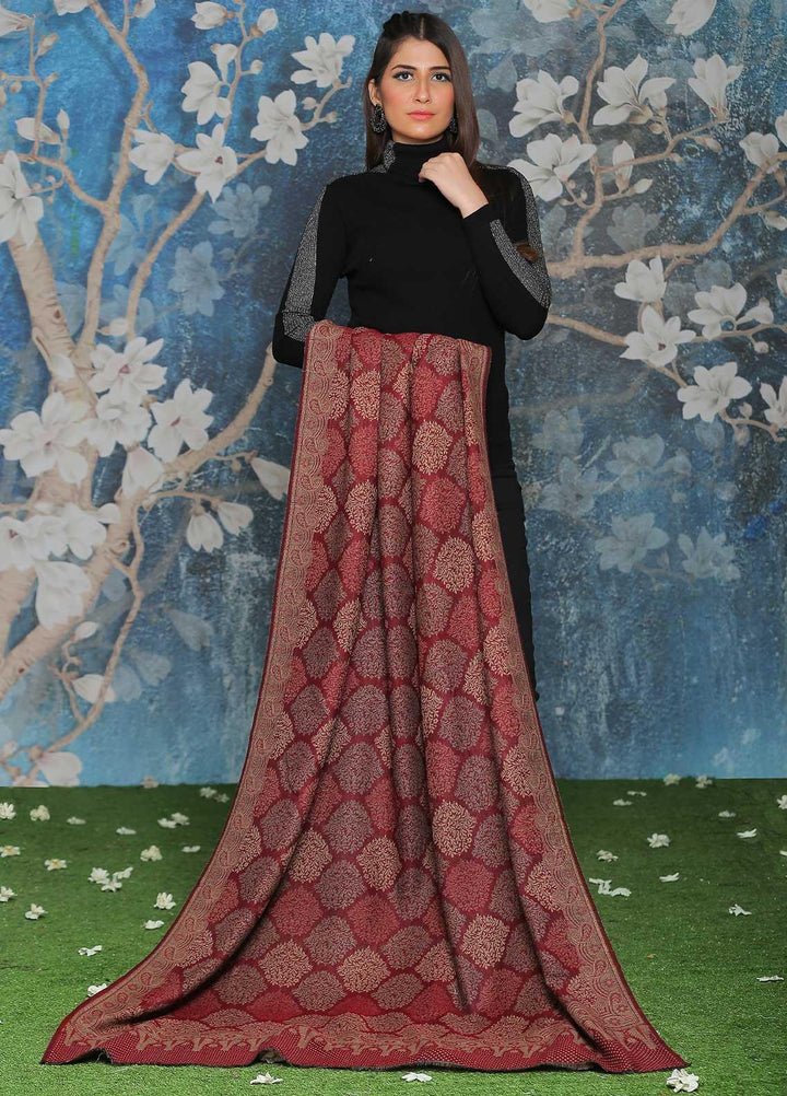 Sanaulla Exclusive Range Embroidered Pashmina  Shawl AKP-50 Maroon-1 - Pashmina Shawls