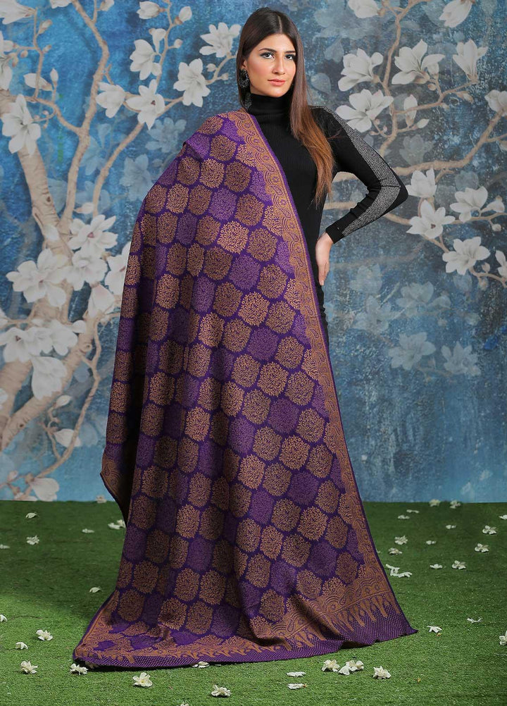 Sanaulla Exclusive Range  Pashmina  Shawl SU21PP AKP-50 Purple-3 - Pure Pashmina Shawls