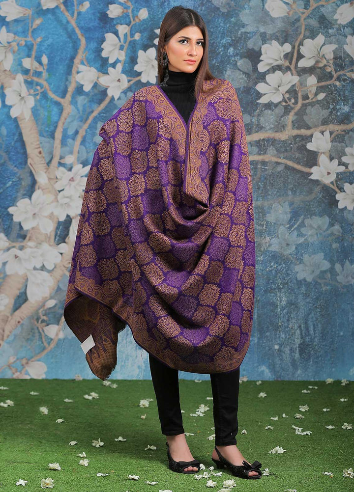 Sanaulla Exclusive Range  Pashmina  Shawl SU21PP AKP-50 Purple-3 - Pure Pashmina Shawls