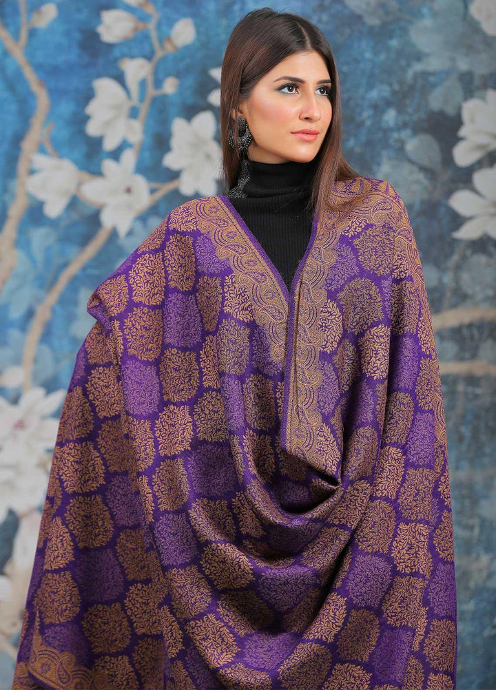 Sanaulla Exclusive Range  Pashmina  Shawl SU21PP AKP-50 Purple-3 - Pure Pashmina Shawls