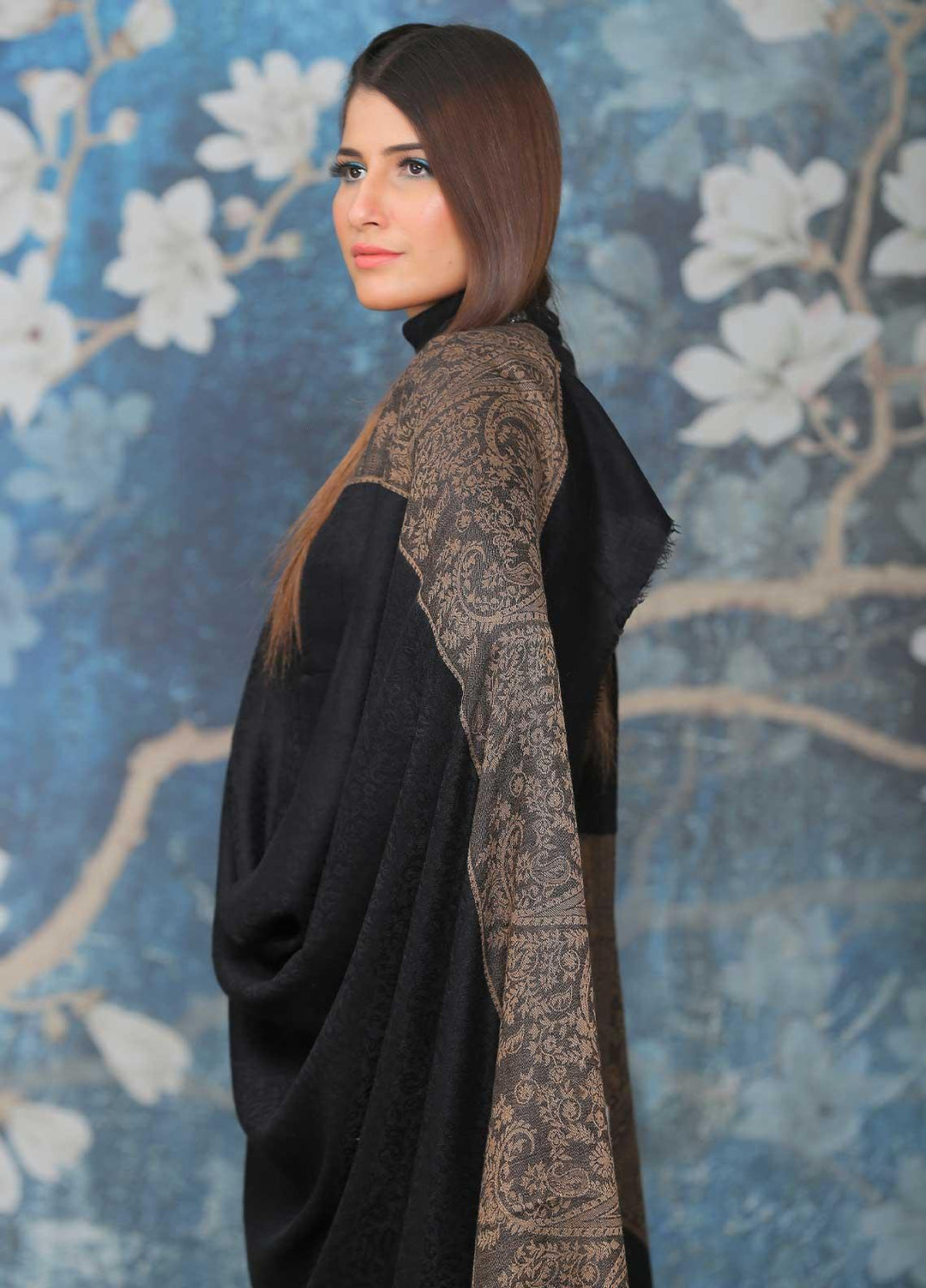 Sanaulla Exclusive Range  Pashmina  Shawl SU21PP AKP-51 Black-1 - Pure Pashmina Shawls