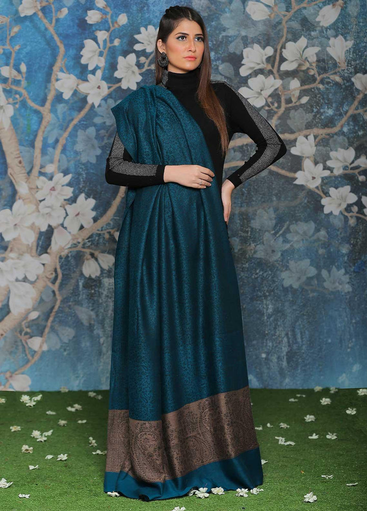 Sanaulla Exclusive Range Embroidered Pashmina  Shawl AKP-51 Blue-1 - Pashmina Shawls
