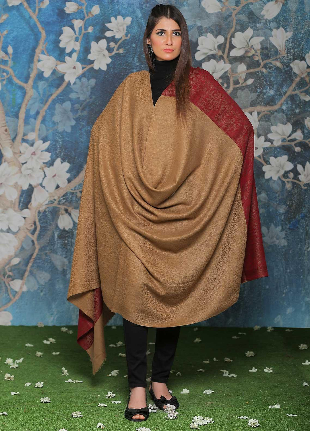 Sanaulla Exclusive Range  Pashmina  Shawl SU21PP AKP-51 Brown-2 - Pure Pashmina Shawls