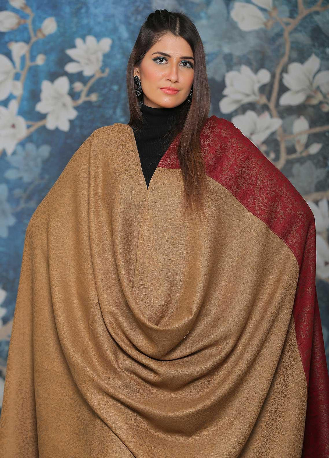 Sanaulla Exclusive Range  Pashmina  Shawl SU21PP AKP-51 Brown-2 - Pure Pashmina Shawls