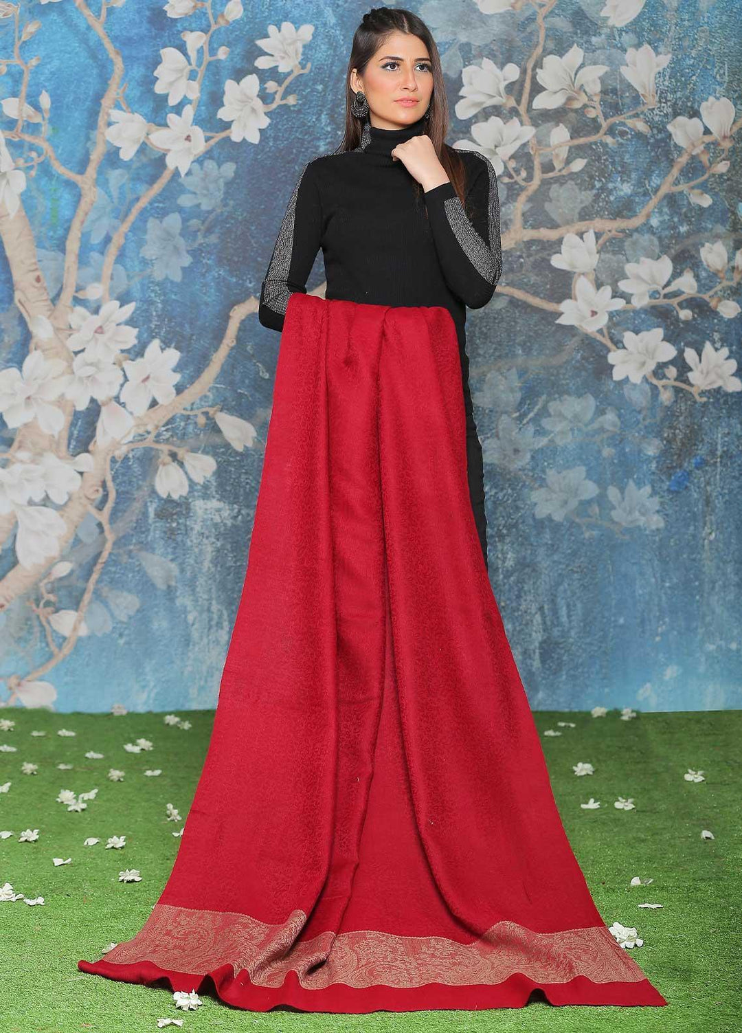 Sanaulla Exclusive Range  Pashmina  Shawl SU21PP AKP-51 Maroon-3 - Pure Pashmina Shawls