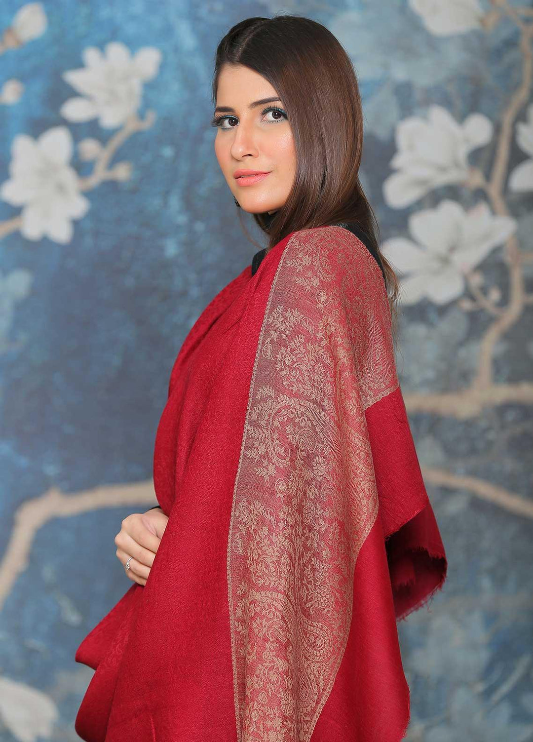Sanaulla Exclusive Range  Pashmina  Shawl SU21PP AKP-51 Maroon-3 - Pure Pashmina Shawls