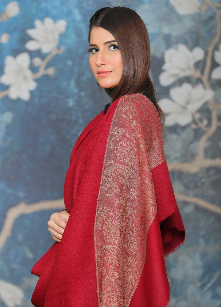 Sanaulla Exclusive Range  Pashmina  Shawl SU21PP AKP-51 Maroon-3 - Pure Pashmina Shawls