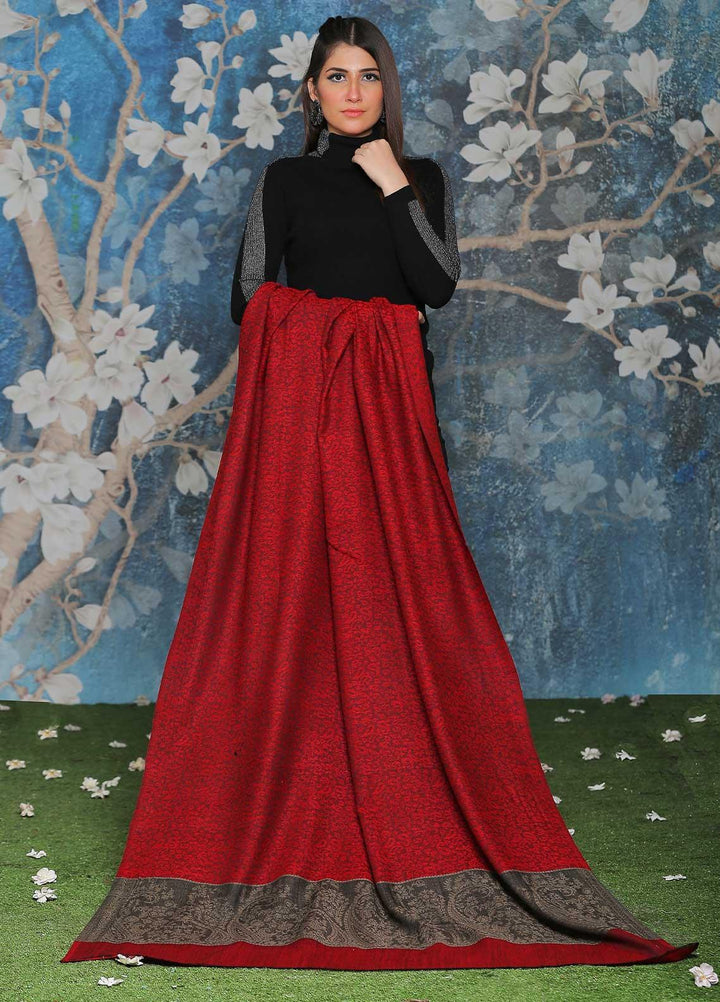 Sanaulla Exclusive Range Embroidered Pashmina  Shawl AKP-51 Red-1 - Pashmina Shawls