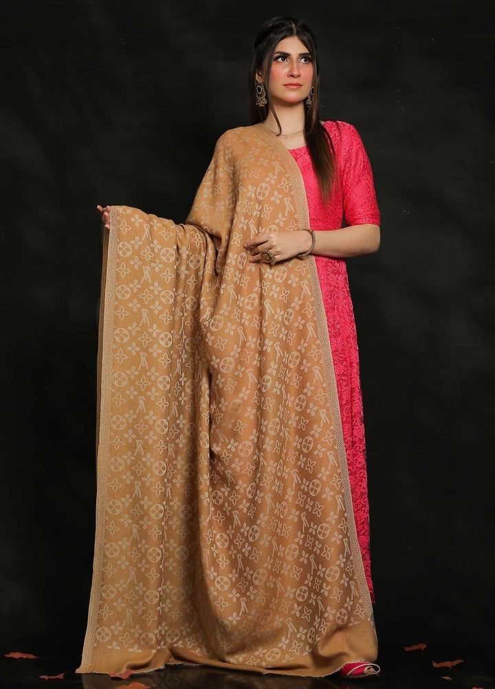 Sanaulla Exclusive Range Embroidered Pashmina  Shawl AKP-52 Brown-1 - Pashmina Shawls