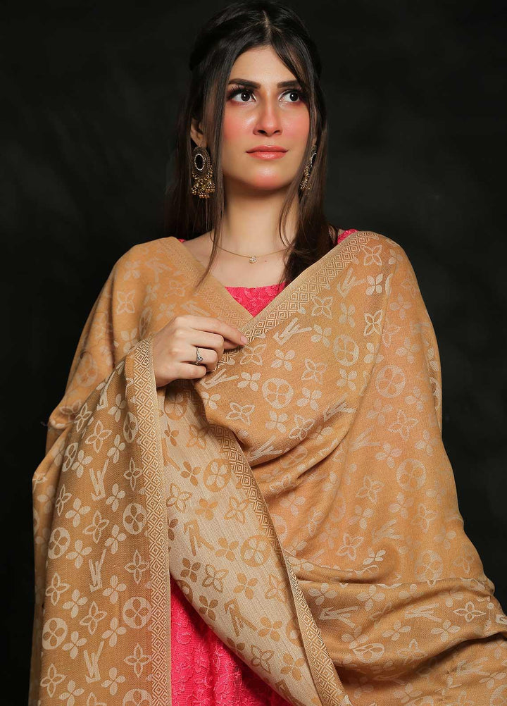 Sanaulla Exclusive Range Embroidered Pashmina  Shawl AKP-52 Brown-1 - Pashmina Shawls
