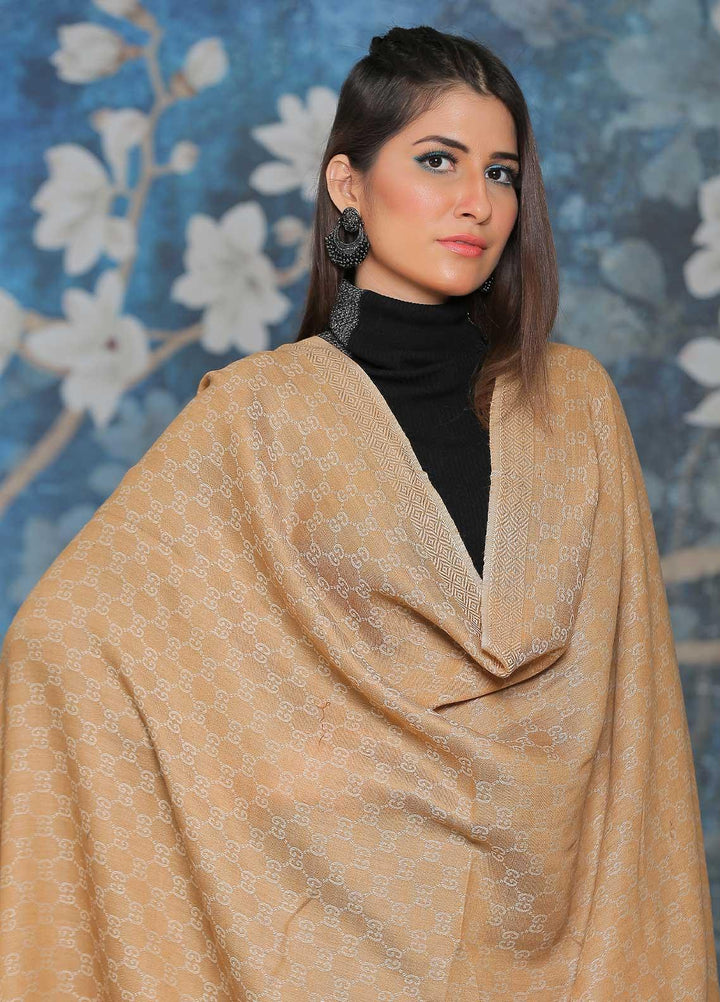 Sanaulla Exclusive Range Embroidered Pashmina  Shawl AKP-52 Brown-2 - Pashmina Shawls