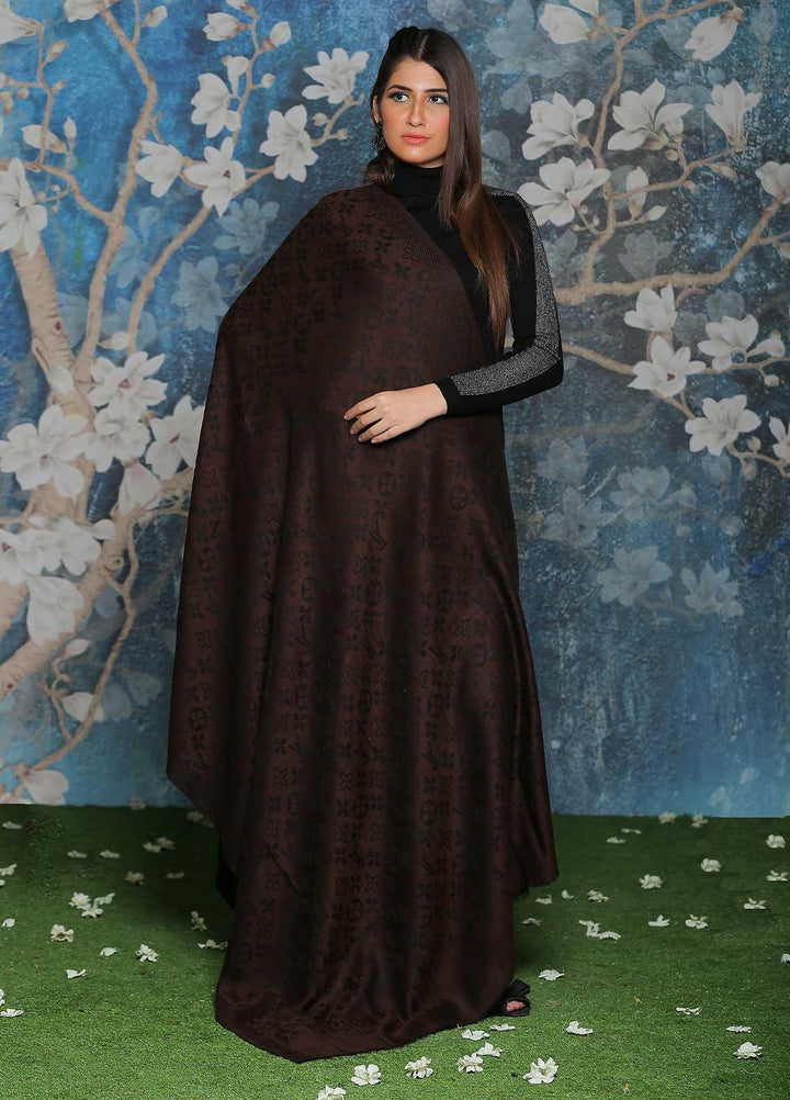 Sanaulla Exclusive Range Embroidered Pashmina  Shawl AKP-52 D Brown-1 - Pashmina Shawls