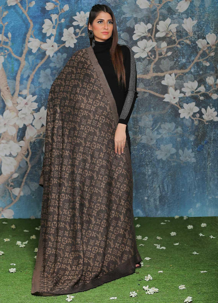 Sanaulla Exclusive Range Embroidered Pashmina  Shawl AKP-52 D Brown-2 - Pashmina Shawls