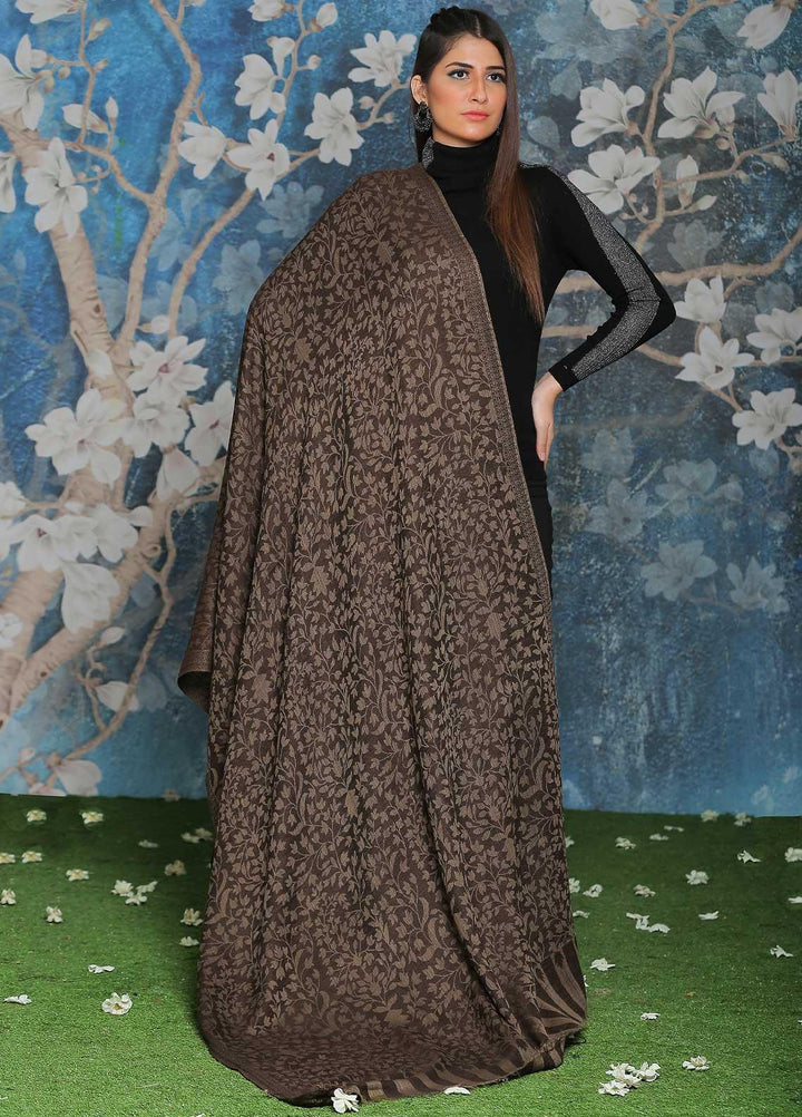 Sanaulla Exclusive Range Embroidered Pashmina  Shawl AKP-52 D Brown-3 - Pashmina Shawls