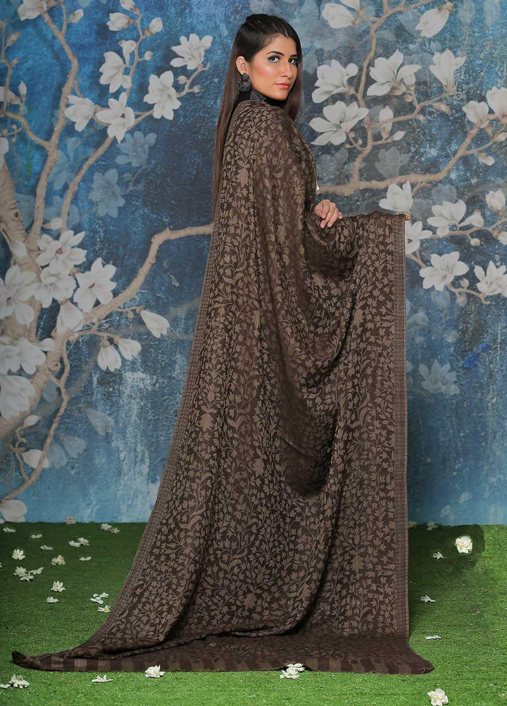 Sanaulla Exclusive Range Embroidered Pashmina  Shawl AKP-52 D Brown-3 - Pashmina Shawls