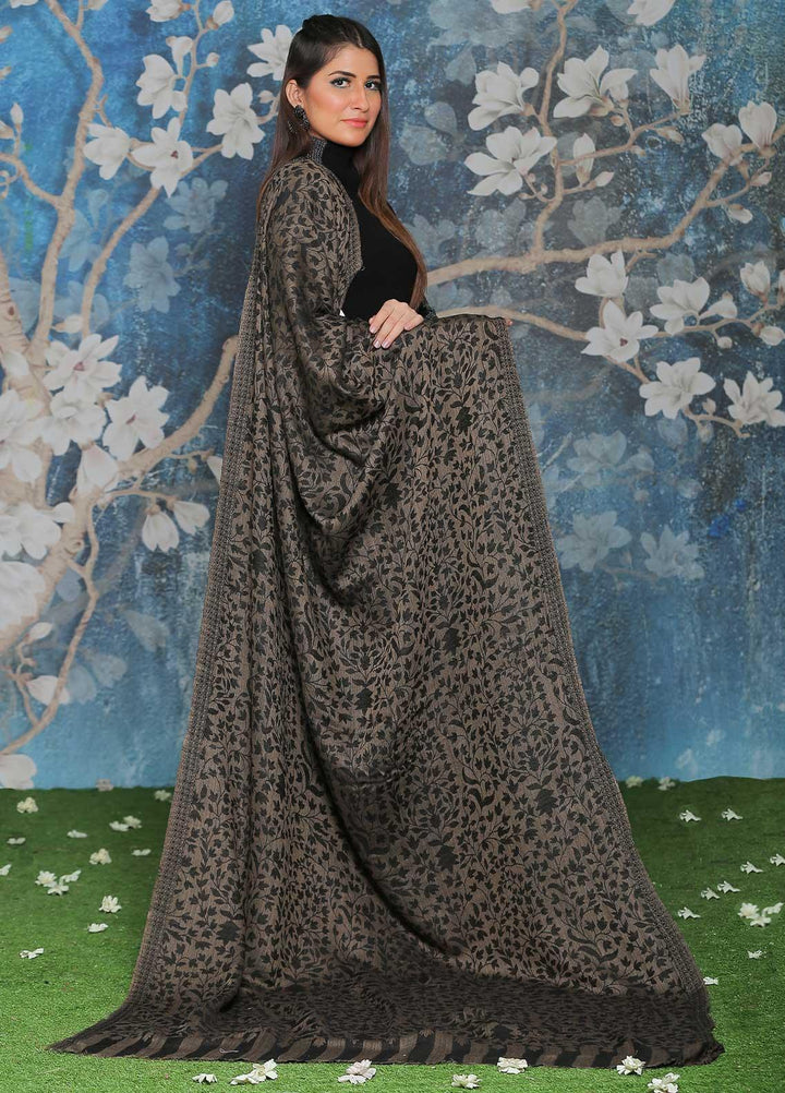 Sanaulla Exclusive Range Embroidered Pashmina  Shawl AKP-52 D Grey-2 - Pashmina Shawls