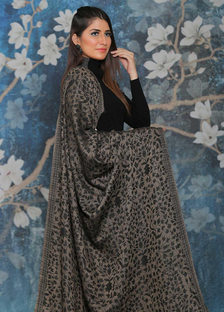 Sanaulla Exclusive Range Embroidered Pashmina  Shawl AKP-52 D Grey-2 - Pashmina Shawls