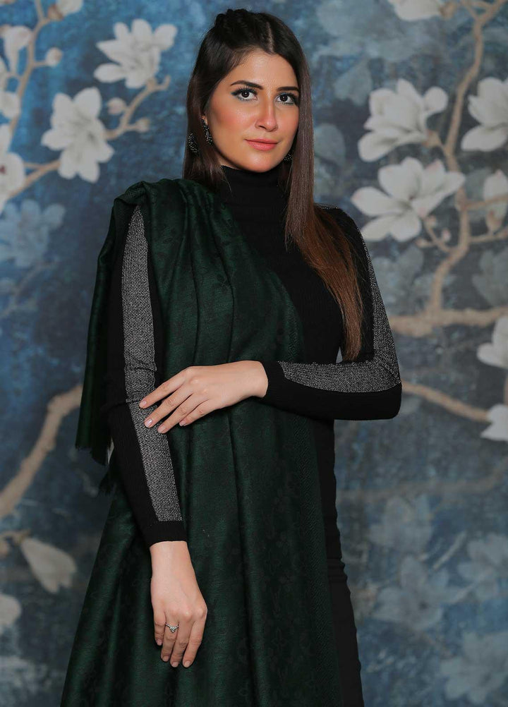 Sanaulla Exclusive Range Embroidered Pashmina  Shawl AKP-52 Green - Pashmina Shawls