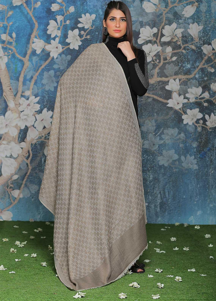 Sanaulla Exclusive Range  Pashmina  Shawl SU21PP AKP-52 Grey-1 - Pure Pashmina Shawls