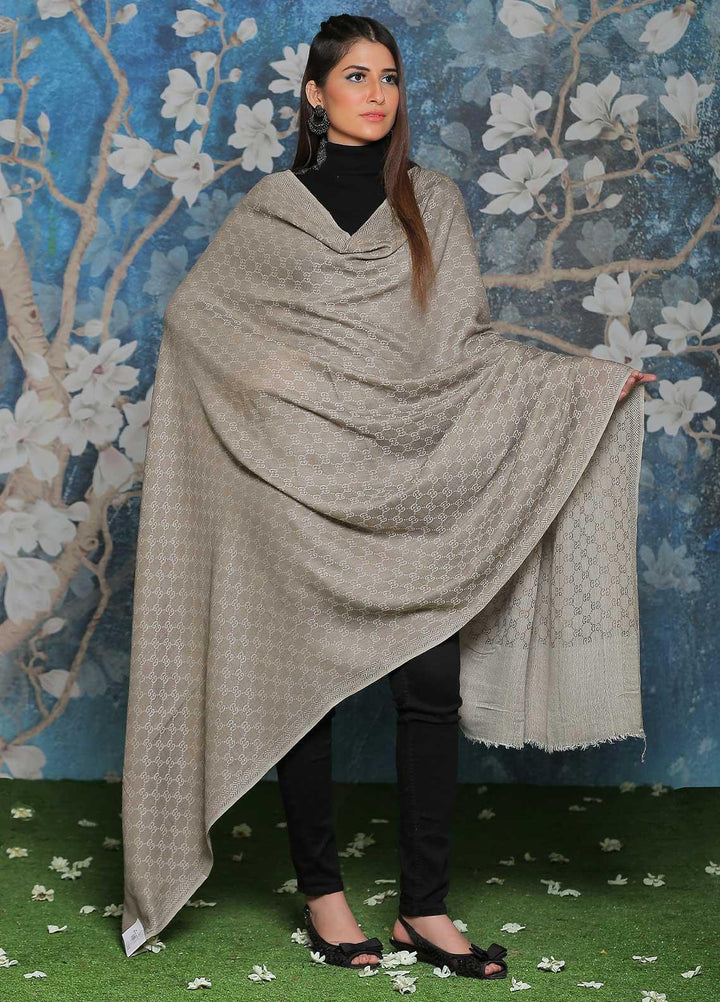 Sanaulla Exclusive Range  Pashmina  Shawl SU21PP AKP-52 Grey-1 - Pure Pashmina Shawls